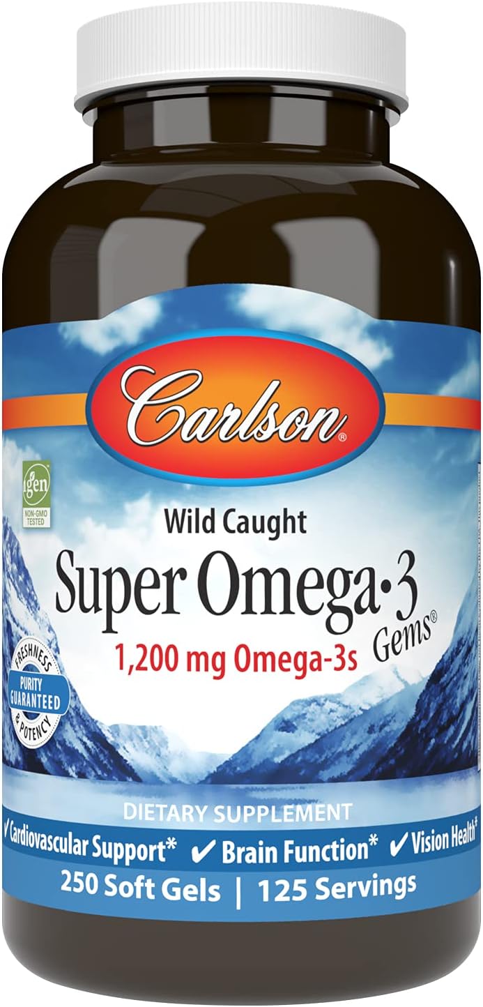 Carlson - Super Omega-3 Gems, 1200 mg Omega-3s, Wild Caught, Sustainably Sourced, 250 soft gels