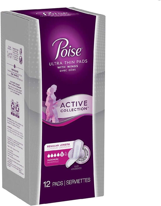 Poise Ultra Thin Pads with Wings Active Collection (Maximum - 12 Pads)