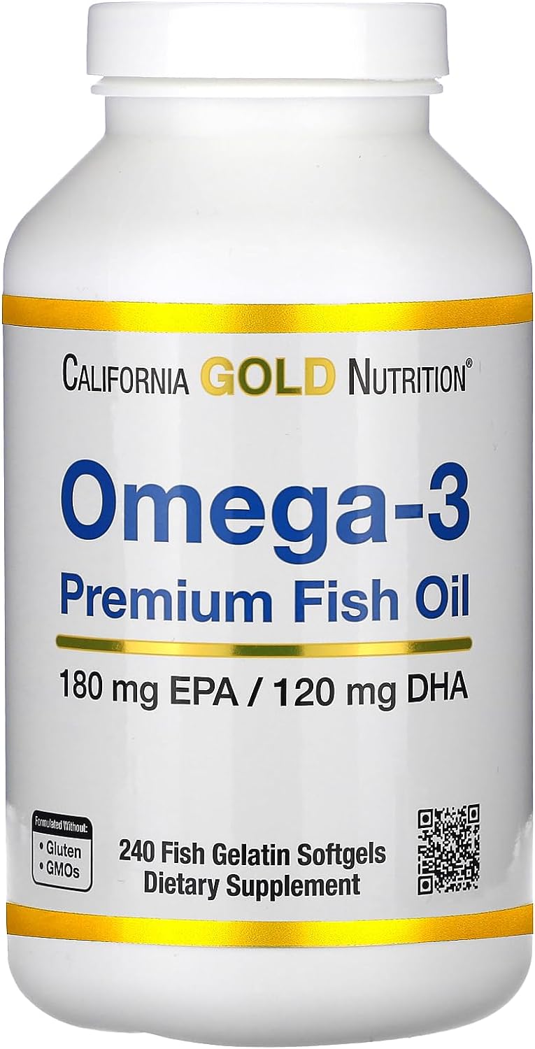 Omega-3 Premium Fish Oil By California Gold Nutrition, Concentrated Formula With Epa & Dha, Support For Optimal Lipid Profile & Immune System, Gluten Free, Non-Gmo, 240 Fish Gelatin Softgels