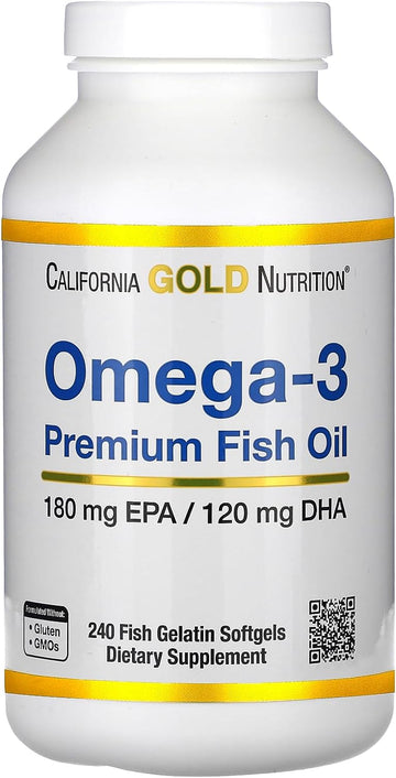 Omega-3 Premium Fish Oil By California Gold Nutrition, Concentrated Formula With Epa & Dha, Support For Optimal Lipid Profile & Immune System, Gluten Free, Non-Gmo, 240 Fish Gelatin Softgels