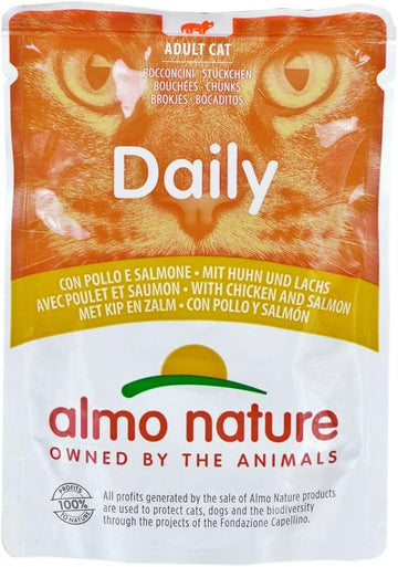 almo nature Daily Cat Food with Chicken and Salmon, 70 g, Pack of 30?5270