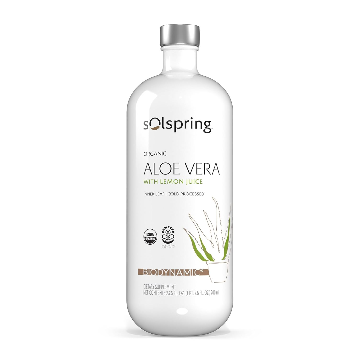 Solspring Biodynamic Organic Aloe Vera Juice With Lemon, 23.6 Fl. Oz. (700 Ml), Unpasteurized, Certified Usda Organic, Regenerative, Non-Gmo, Gluten Free, Soy Free, Dr. Mercola