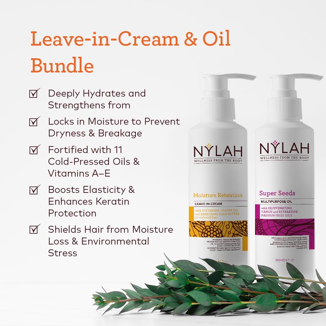 NYLAH Moistire Rertention Leave-In Cream + Super Seed Hair Oil Duo (200ml x 2) Intense Hydration & Moisture Lock for Afro & Curly Hair – Lightweight, Nourishing & Silicone-Free : Amazon.co.uk: Beauty