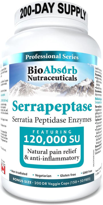 Bio Absorb Serrapeptase Enzyme, High Potency 120000 Units (SPU), 200-Day Supply, Delayed Release Vegetarian Capsules (DRcaps) for Maximum Absorption