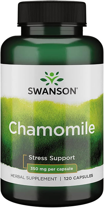 Swanson Chamomile Stress Support - Made With German Chamomile Flower - Herbal Supplement To Promote Stress, Relaxation And Sleep Support - Helps Easy Body And Mind - (120 Capsules)