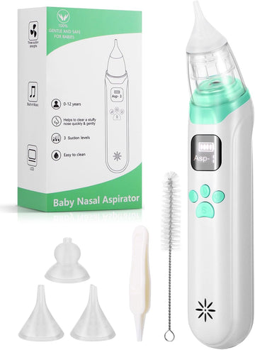 Electric Nasal Aspirator for Baby - Baby Nose Sucker Cleaner Baby Essentials with 3 Suction Levels, Music and LED Light Soothing Music Functions, Automatic Mucus Nose Cleaner Machine