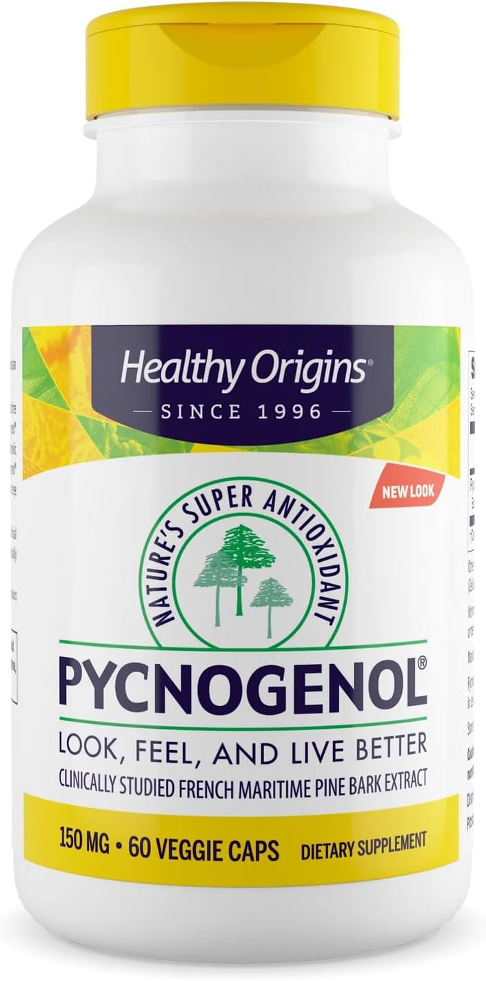 Healthy Origins Pycnogenol 150 Mg, French Maritime Pine Bark Extract, Natures Super Antioxidant, Antioxidant, Non-Gmo, Vegan, 60 Veggie Capsules