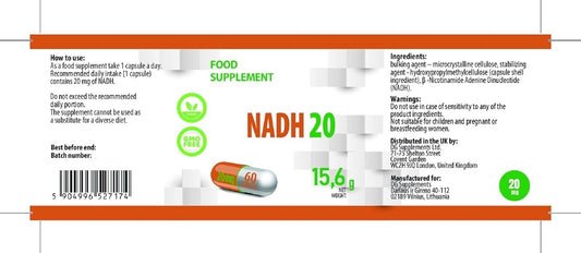 Hepatica Nadh 20Mg | 60 Vegan Capsules | High Strength Energy, Brain & Cellular Support | 3Rd Party Lab Tested | Non-Gmo & Gluten-Free