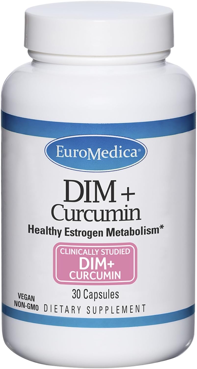 Euromedica DIM + Curcumin - 30 Capsules - Healthy Estrogen Metabolism - Clinically Studied BR-DIM, Curcumin & French Grape Seed VX1 - Non-GMO, Vegan - 30 Servings