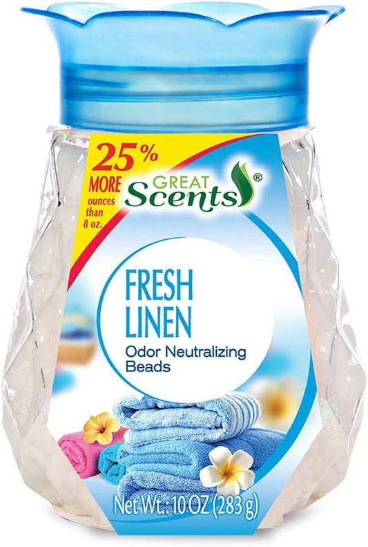 Pearl Beads Air Freshener Gel, Fresh Linen - Eliminates Odors - Made with Natural Essential Oils 10 Oz. Each (Pack of 6)