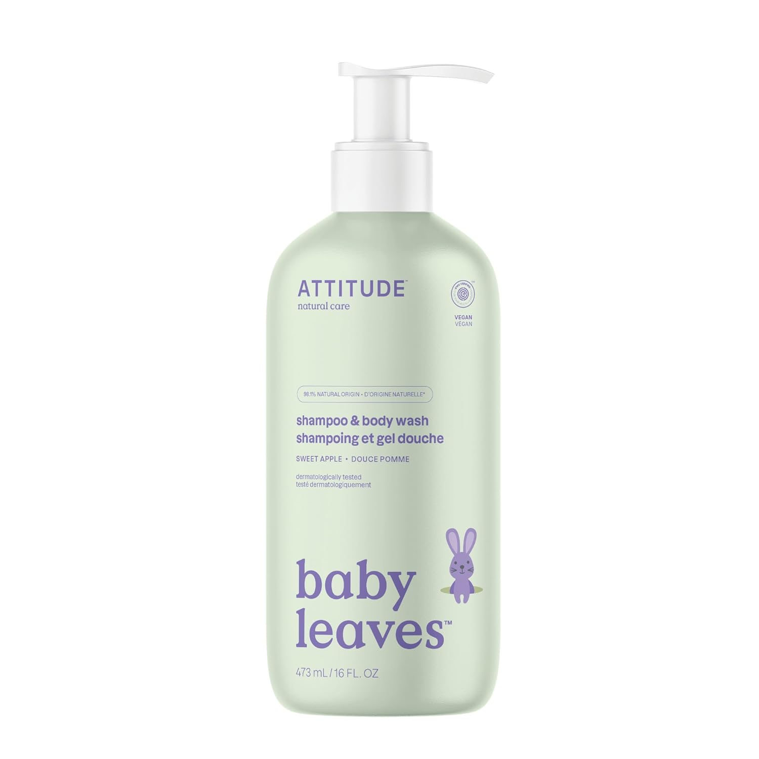 Attitude 2-In-1 Shampoo And Body Wash For Baby, Ewg Verified, Dermatologically Tested, Made With Naturally Derived Ingredients, Vegan, Sweet Apple, 16 Fl Oz