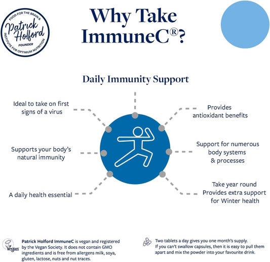 Patrick Holford Immunec / 1800Mg Vitamin C & Zinc Supplement/For Immunity And Health Support / 5 Nutrients/Nutrition Expert Formulation/Naturally Sourced / 120 Tablets/Vegan/For Women & Men