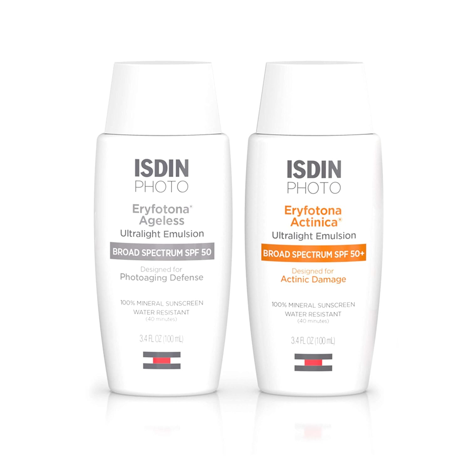 Isdin Suncare Bundle Non-Tinted & Tinted Sunscreen - Eryfotona Actinica Mineral Sunscreen & Eryfotona Ageless Tinted Mineral Sunscreen