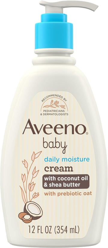 Aveeno Baby Daily Moisturizing Cream with Prebiotic Oat, Baby Lotion with Coconut Oil & Shea Butter Deeply Moisturizes Sensitive Skin, Hypoallergenic with a Gentle Coconut Scent, 12 fl. oz