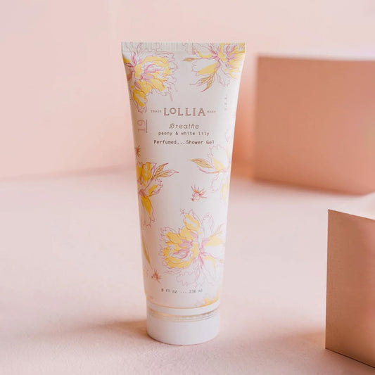 Lollia Breathe Shower Gel, 8 Fl. Oz. – Peony & White Lily – Scented Shower Gel Body Wash, Shea Butter Body Wash, Bath Wash For Women, Beautiful Shower Gel, Moisturizing Body Wash