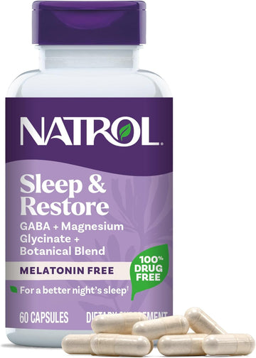 Natrol Sleep + Restore Capsules With Magnesium Glycinate 100Mg, Gaba, Botanical Blend For Better Night’S Rest, Melatonin-Free, 30 Day Supply