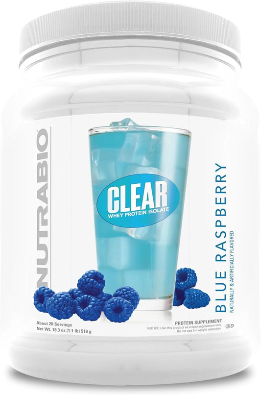 NutraBio – Clear Whey Protein Isolate Powder – Maximize Muscle Growth – Fast Acting Formula – Rapid Absorption – 20 Servings - Blue Raspberry : Health & Household