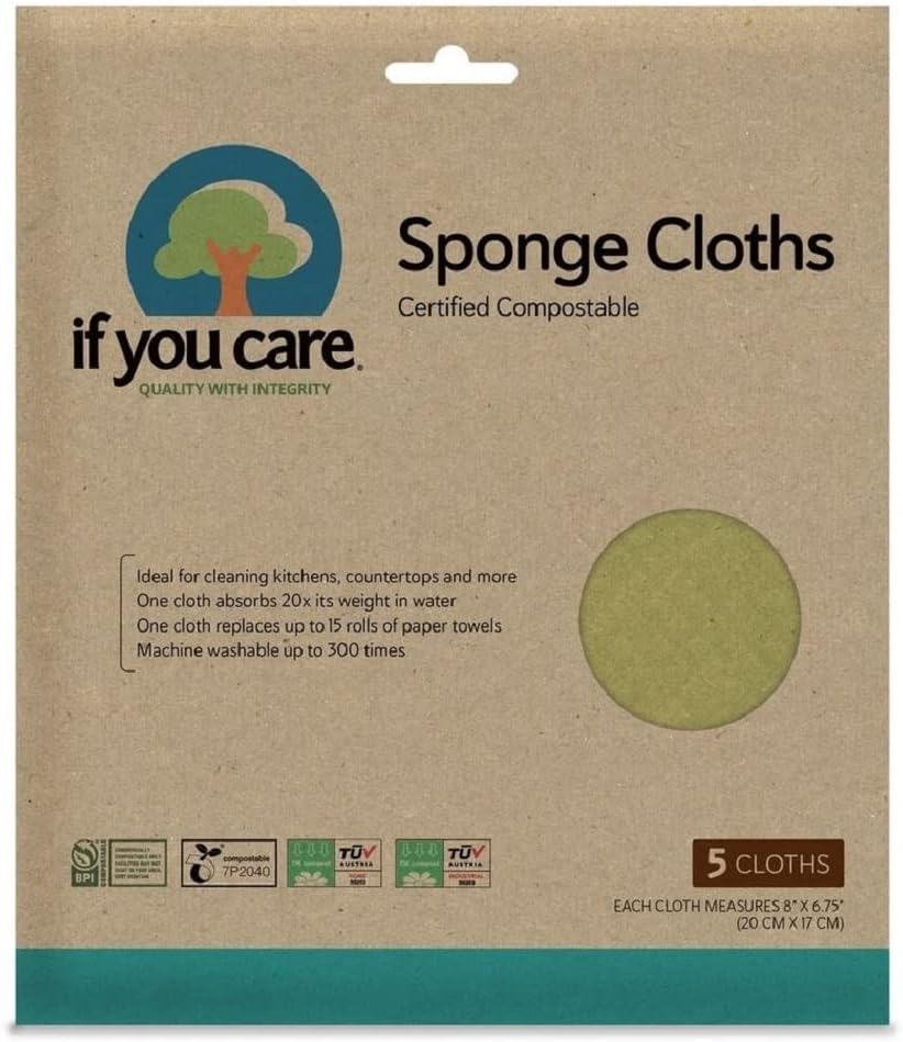 If You Care Sponge Cloths – 5 Count – 100% Natural Cleaning Rags For Kitchen, Bathroom, Home Countertop Surfaces – Absorbent, Reusable, Machine Washable, Compostable