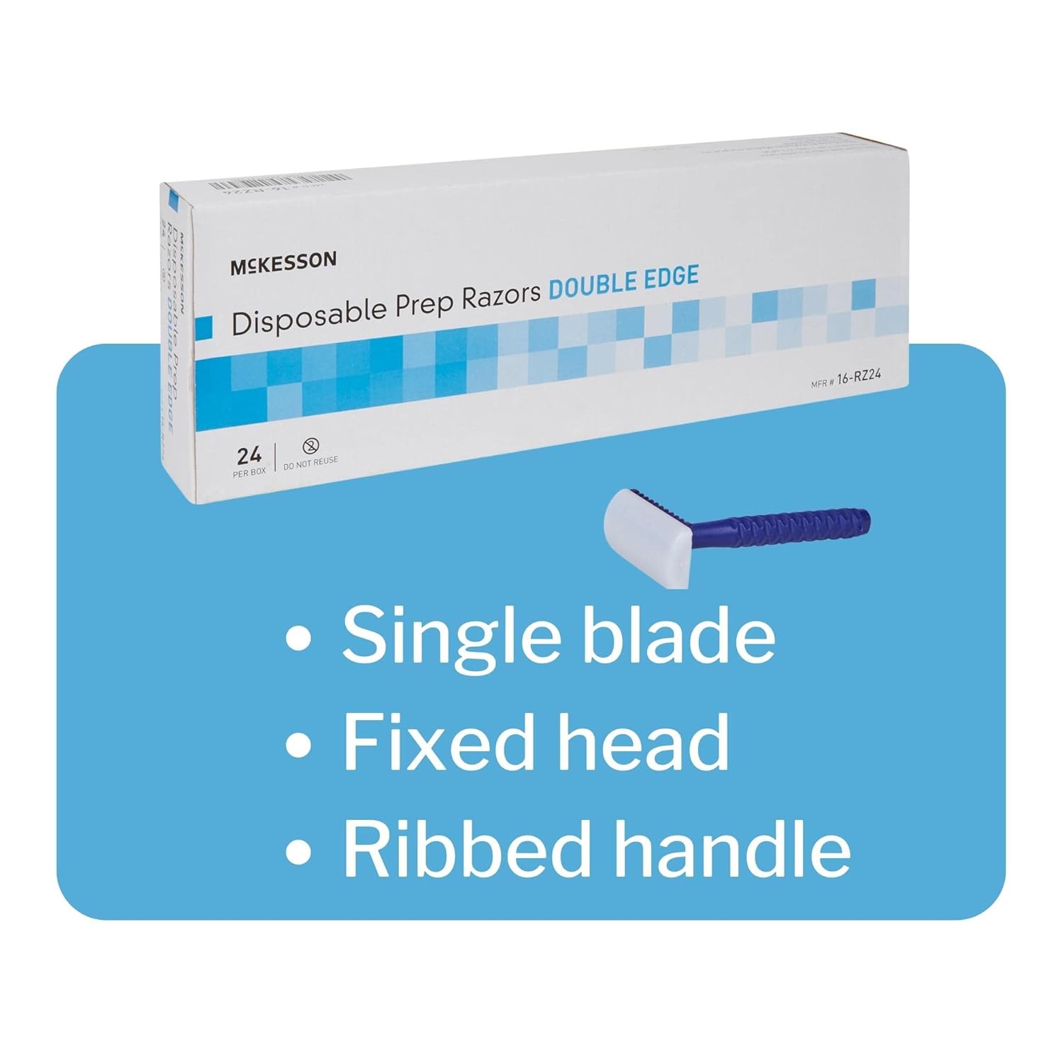Mckesson Disposable Razors [24 Count] Prep Shaving Razor, Single Blade Double Edge, Stainless Steel Blade, For Men And Women, Bulk, Blue : Beauty & Personal Care