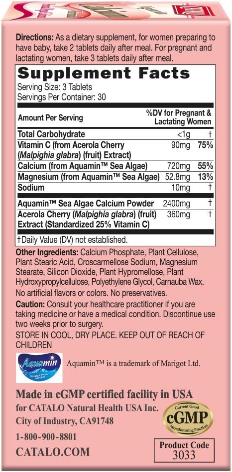 Catalo Vegetarian Calcium Formula, Plant-Based Red Algae Calcium With Natural Vitamin C, Easy To Digest, Mineral-Rich For Everyday Nutrition, Ideal For Pregnancy And Lactation - 90 Tablets : Health & Household