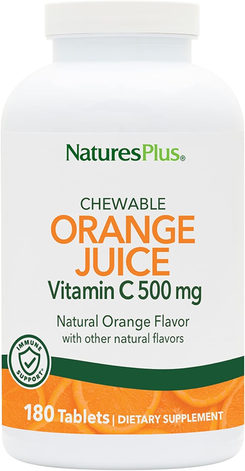 Naturesplus Orange Juice Chewable Vitamin C - 500 Mg, 180 Tablets - High Potency Immune Support Supplement, Antioxidant - Gentle On Stomach -Vegetarian, Gluten-Free - 180 Servings