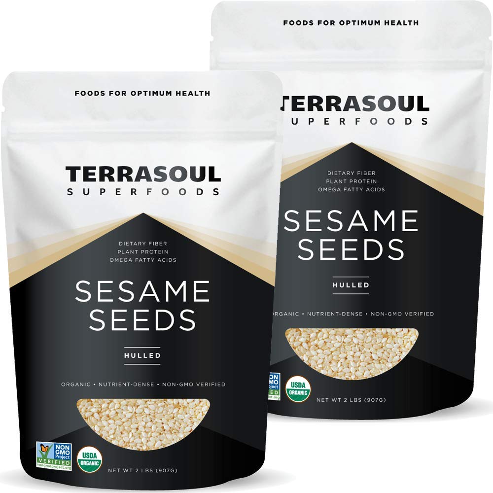 Terrasoul Superfoods Organic Hulled Sesame Seeds, 4 Lbs (2 Pack) - Perfect For Tahini | Gluten-Free | Raw