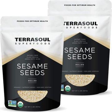 Terrasoul Superfoods Organic Hulled Sesame Seeds, 4 Lbs (2 Pack) - Perfect For Tahini | Gluten-Free | Raw