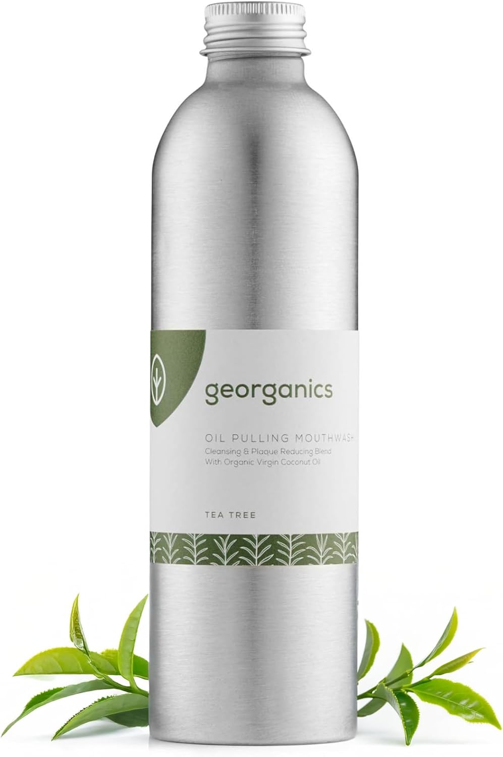 Georganics Whitening Oil Pulling Mouthwash - Tea Tree Flavoured - Plaque-Reducing Coconut Oil Blend - 100% Natural Ingredients - Sls, Glycerine & Fluoride Free - Organic, Vegan, Cruelty-Free - 275Ml