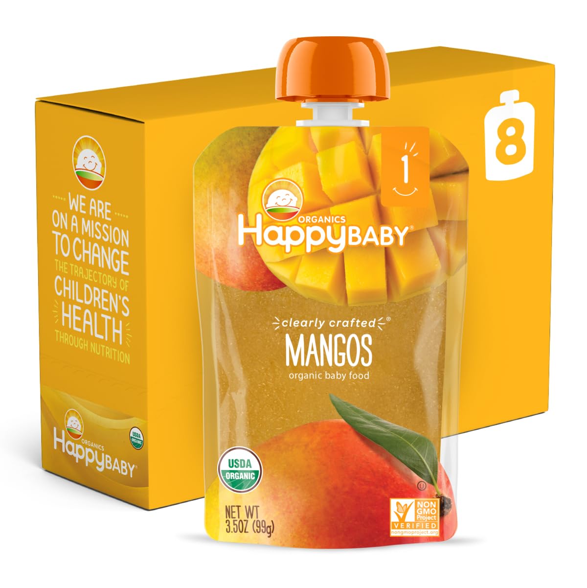 Happy Baby Organics Clearly Crafted Stage 1 Baby Food, Mangos 3.5 Ounce (Pack Of 8) (Packaging May Vary)