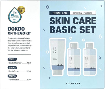 ROUND LAB 1025 Dokdo On The Go Kit | 1025 Dokdo Cleanser (1.35fl.oz) + 1025 Dokdo Toner (1.69fl.oz) + 1025 Dokdo Lotion (1.69fl.oz)