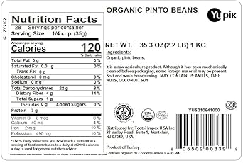 Yupik Organic Pinto Beans, 2.2 Lb,35.2 Ounce, Non-Gmo, Vegan, Gluten-Free, Pack Of 1