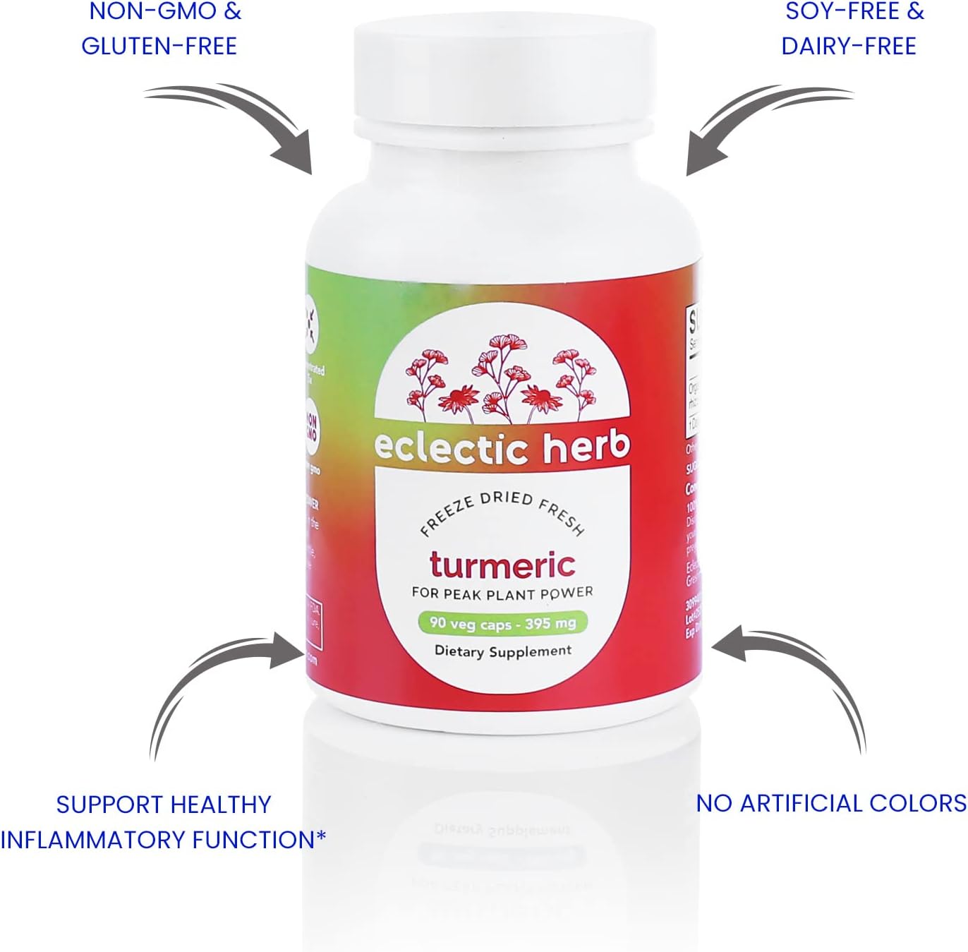 Eclectic Institute Raw Freeze-Dried Turmeric | US Grown | Vegetarian, Non-GMO, Gluten Free | 90 CT (395 mg)