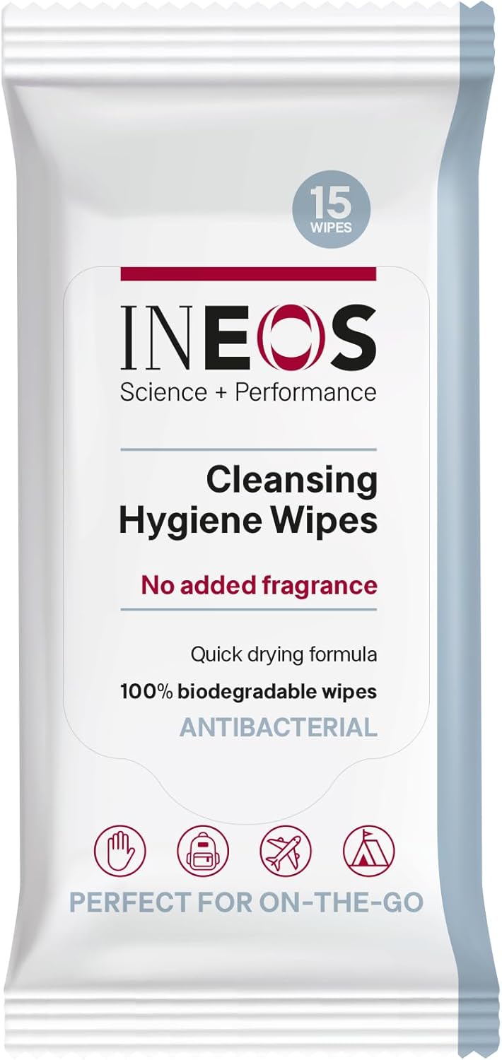 Ineos Cleansing Hygiene Wipes X15, Fragrance Free, Antibacterial, Biodegradable, Perfect For On-The-Go, Packaging May Vary, Packaging May Vary (Pack Of 5)