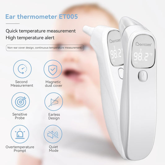 Berrcom Forehead and Ear Thermometer for Adults and Kids, Digital Infrared Thermometer for Baby Touchless Medical Thermometer with LED Display and 1s Measurement