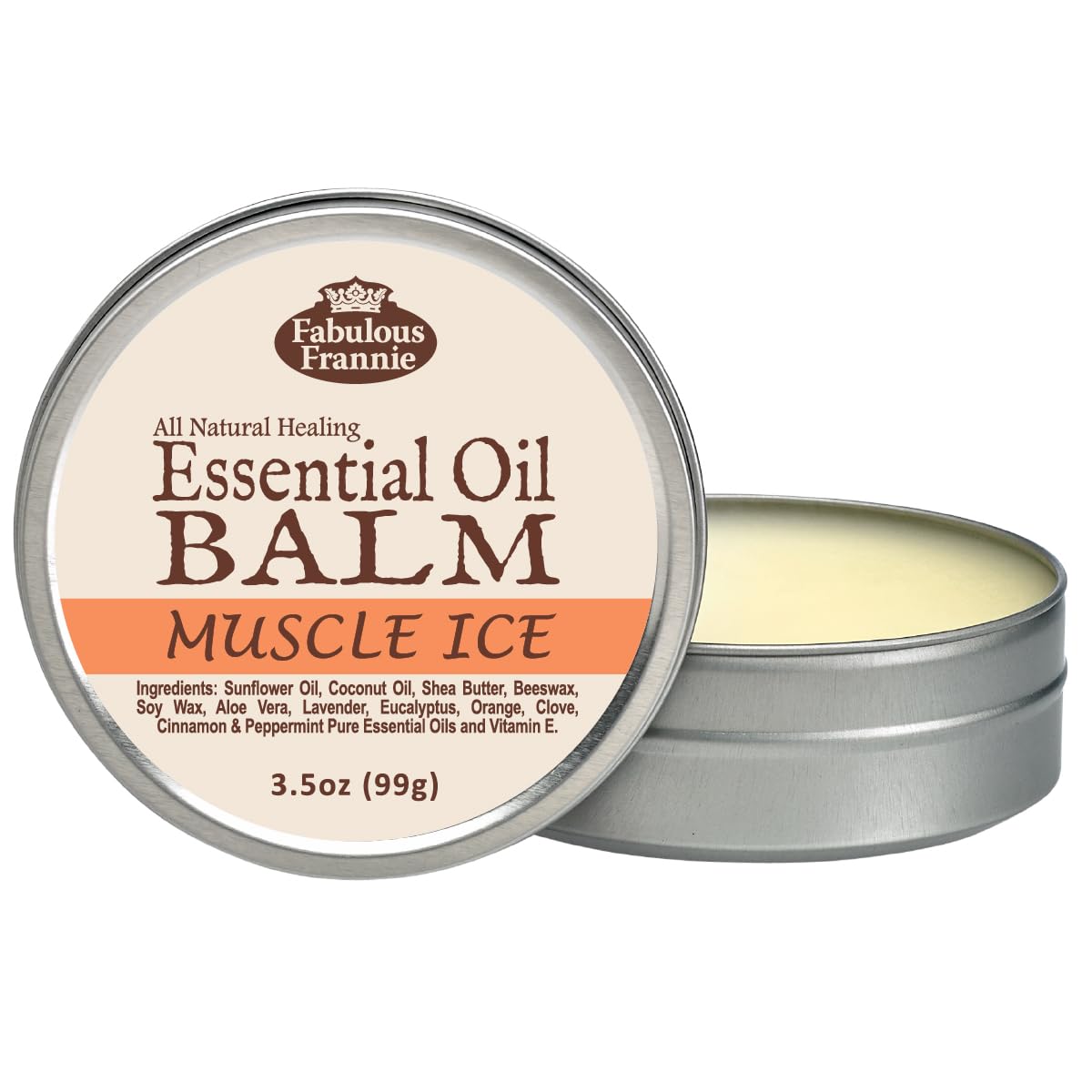 Fabulous Frannie Muscle Ice All Natural Essential Oil Healing Balm Made With Sunflower Oil, Coconut Oil, Shea Butter, Beeswax, Soy Wax, Aloe Vera And Pure Essential Oils 3.5Oz Tin