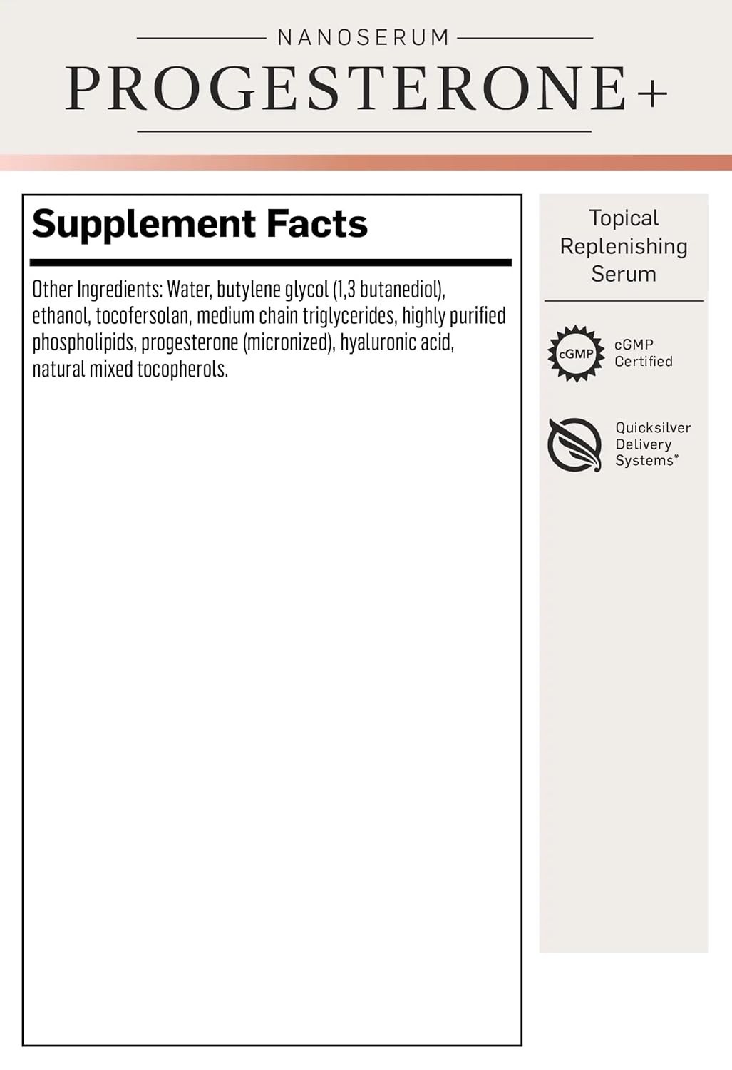 Quicksilver Scientific Nanoformulated Progesterone+ Topical Replenishing Serum - 8 mg Bioidentical Progesterone - External Use Progesterone Serum for Women (1oz / 30ml) : Health & Household