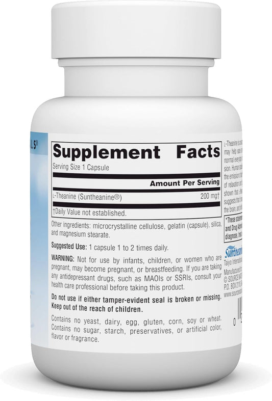 Source Naturals Serene Science L-Theanine, Focused Relaxation*, 200 Mg, Made With Suntheanine - 30 Capsules