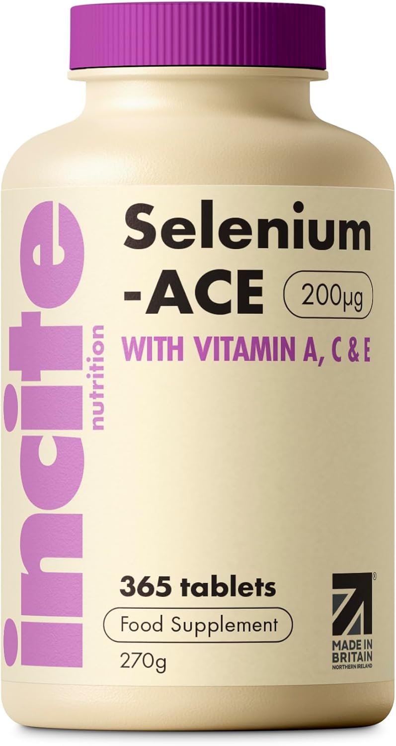 Incite Nutrition Selenium Tablets 200Mcg. 12 Month Supply Of Essential Mineral Supplements. Selenium Nail Supplements With Vitamins A, C And E, To Combat Oxidative Stress