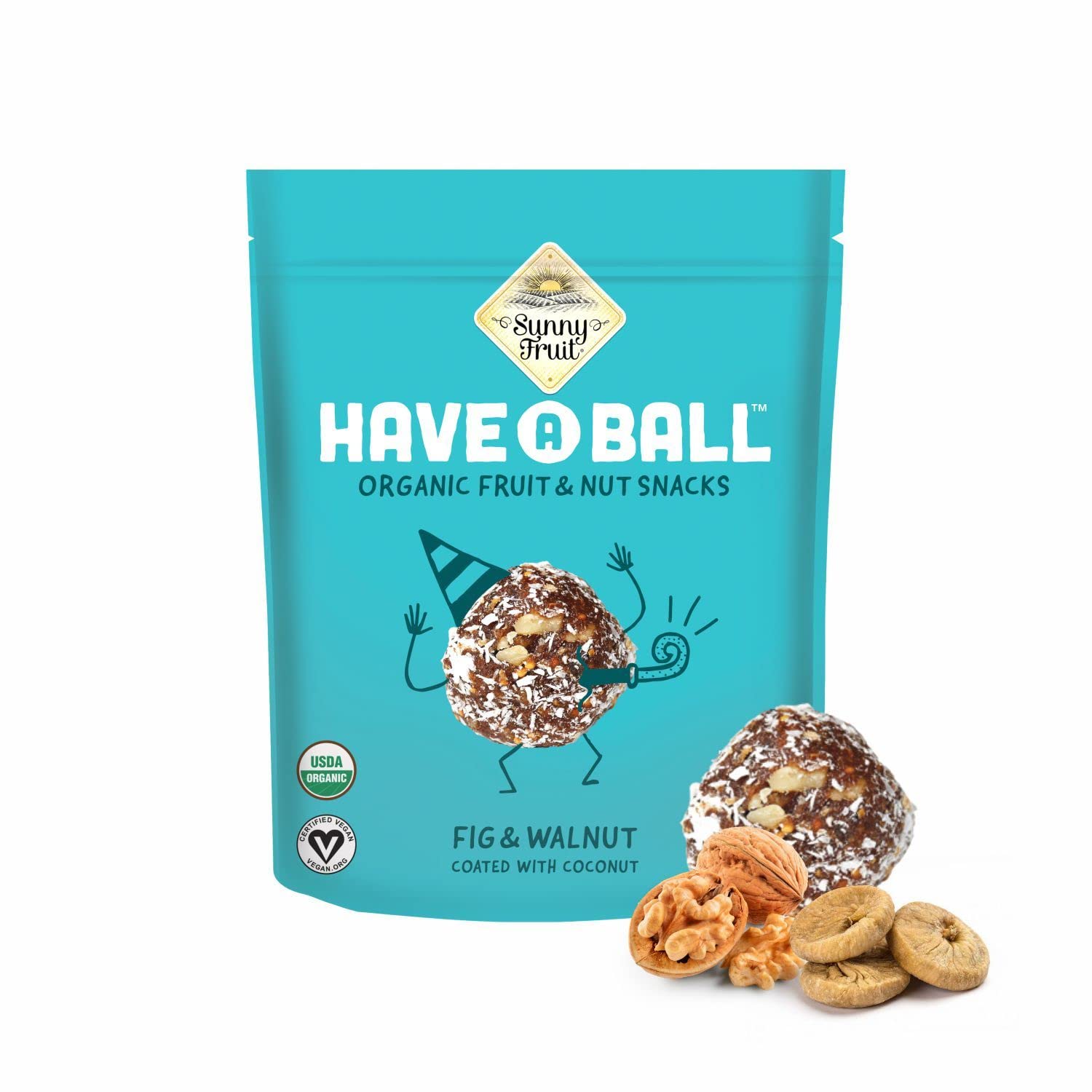 Sunny Fruit 100% Raw Fruit & Nut Snacks, Fig & Walnut, 1-Pack (9 Balls Per Bag) | Healthy, Convenient, On-The-Go Energy Balls | Organic, Vegan, Gluten-Free, Kosher, No Added Sugar