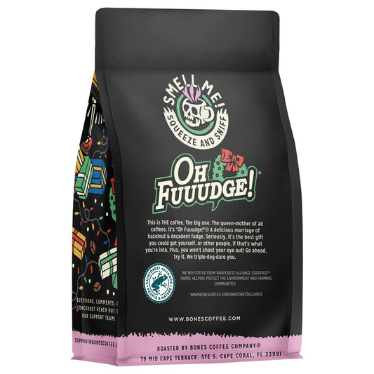 Bones Coffee Company Oh Fuudge! Flavored Coffee Beans, Whole Bean Coffee Medium Roast Low Acid, Pumpkin Spice Flavor (12 Oz)