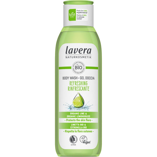 Lavera Body Wash Refreshing - Gentle Cleansing With Lime & Lemongrass - Ph-Neutral - For Dry & Sensitive Skin - Peta Certified - Vegan - Natural Cosmetics - 8.45 Fl.Oz