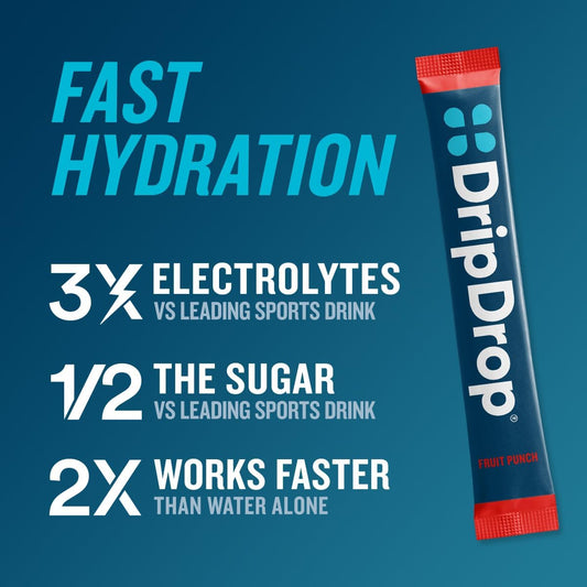 Dripdrop Hydration - Fruit Punch - Electrolyte Drink Mix Single Serve Hydration Powder Packets | Non-Gmo, Gluten Free, Vegan | 32 Sticks