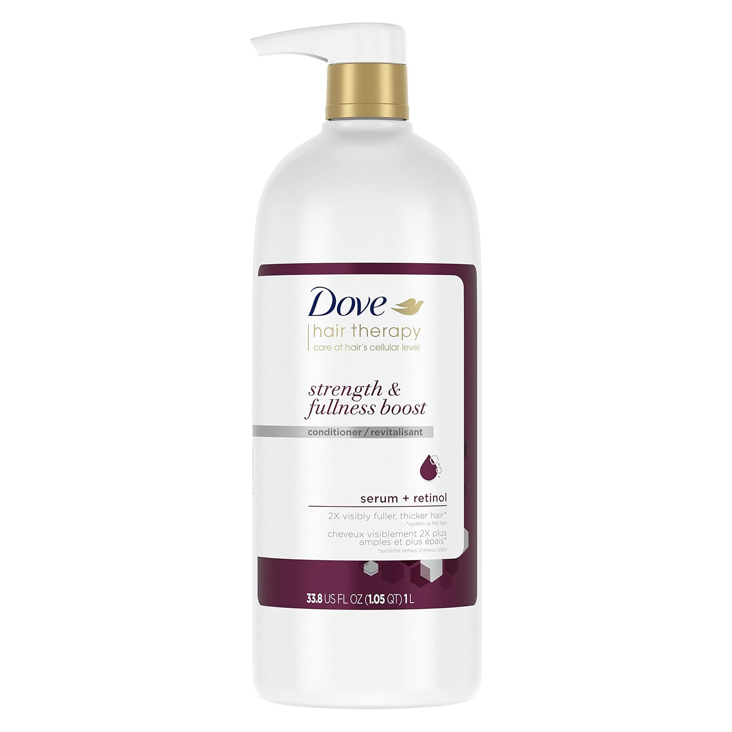 Dove Hair Therapy Conditioner Strength & Fullness Boost Strengthening Treatment For Thin, Fine Hair Sulfate Free Conditioner For 2X Visibly Fuller, Thicker Hair 33.8 Oz