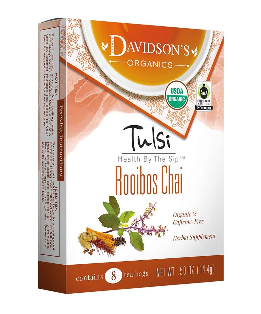 Davidson'S Organics, Tulsi Rooibos Chai, 8-Count Tea Bags, Pack Of 12