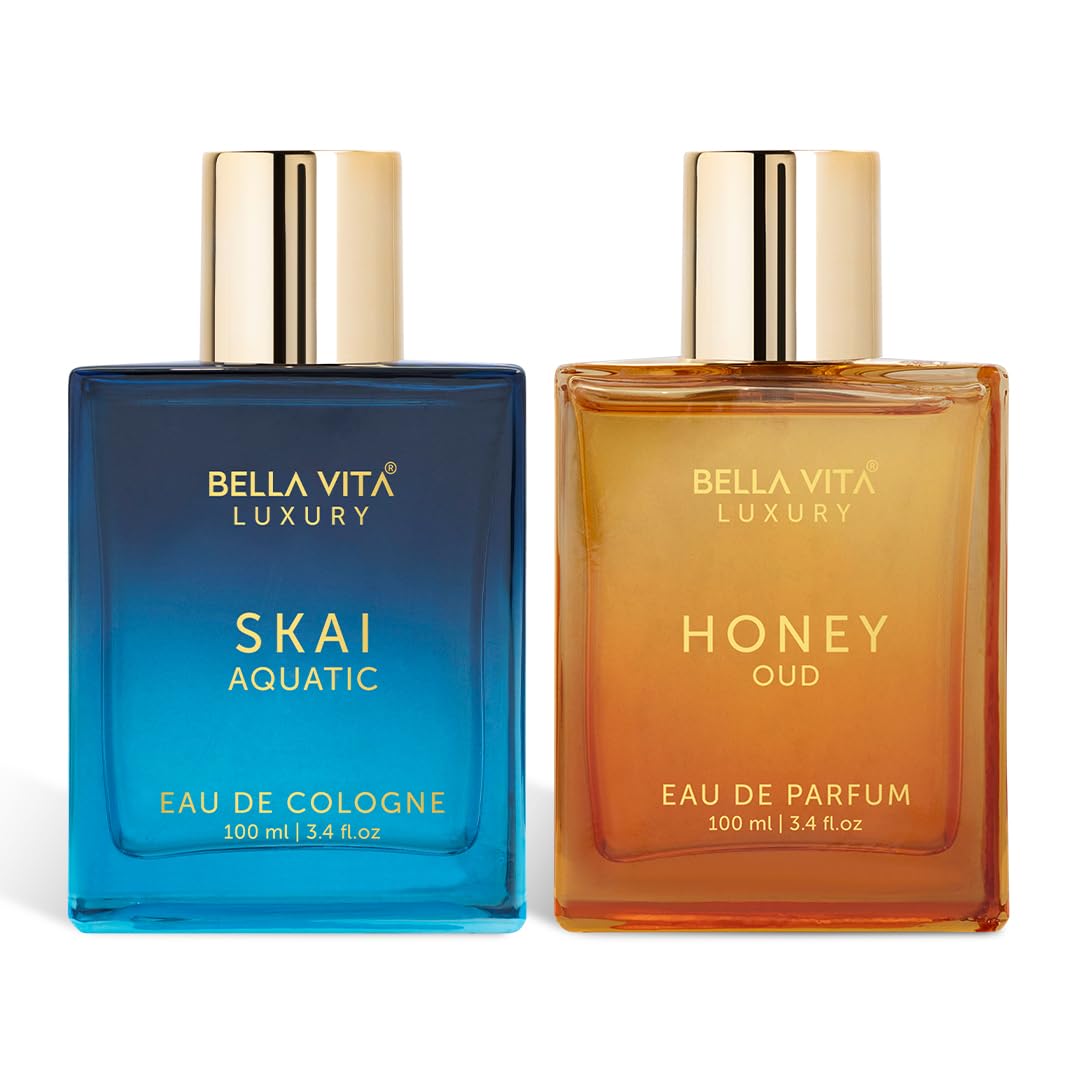 Bellavita Luxury Fragrance Duo | Skai Aquatic Cologne & Honey Oud Eau De Parfum | Long-Lasting Unisex Scents | Clean, Natural & Cruelty-Free | Gift For Birthdays & Anniversaries