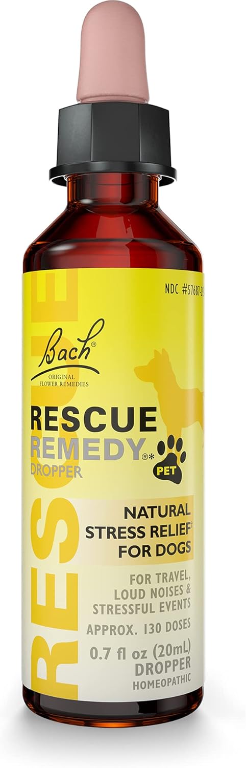 Bach Rescue Remedy Pet For Dogs 20Ml, Natural Calming Drops, Stress Relief For Dogs & Puppies, Caused By Separation, Thunder, Fireworks, Homeopathic Flower Remedy