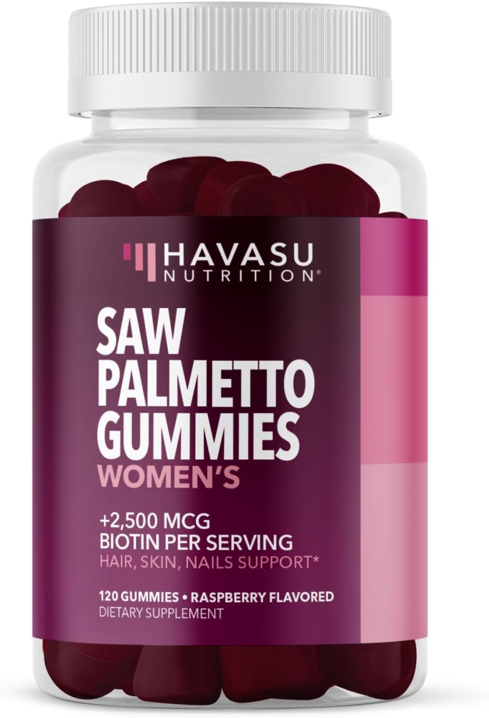 Saw Palmetto For Women + 2500 Mcg Biotin Gummies - Dht Blocker And Biotin Gummies For Hair Skin And Nails - Supports Stronger Appearance Of Hair For Women Post-Partum - 120 Vegan Saw Palmetto Gummies