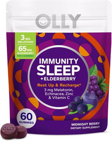 Olly Immunity Sleep Gummy, Immune And Sleep Support, 3Mg Melatonin, Echinacea, Zinc, Vitamin C, Chewable Supplement, Berry - 60 Count