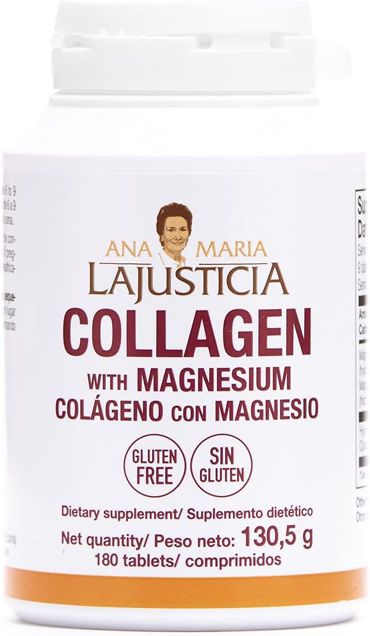 Ana Maria Lajusticia Collagen With Magnesium 180 Tabs - Healthy Teeth, Skin & Bones - Energy-Full - Gluten-Free - Easy-To-Use - Rejuvenates Your Skin & Strengthens Nervous System - From Spain
