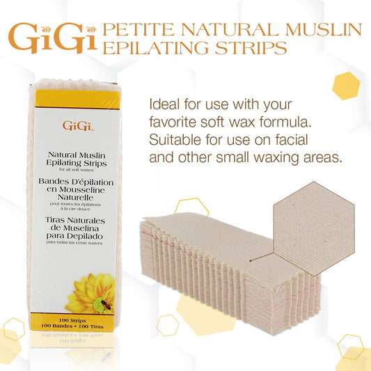 Gigi Small Natural Muslin Epilating Strips For Hair Waxing/Hair Removal, 100 Strips